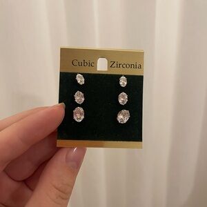 Cubic zirconia oval diamond earrings